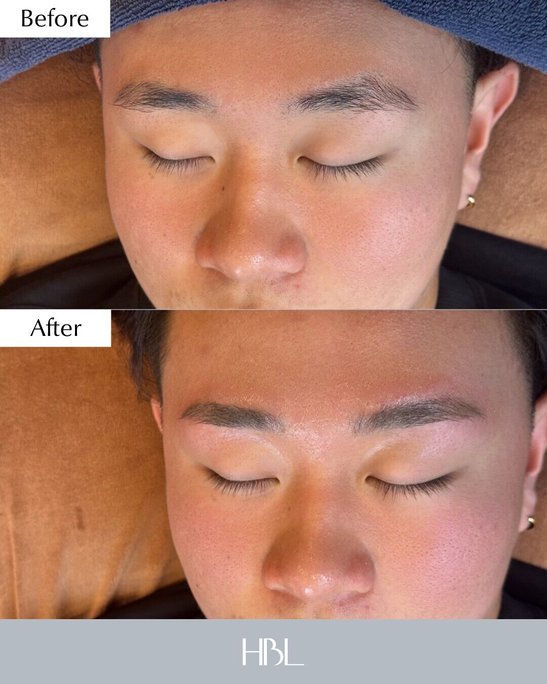 男性の眉のビフォーアフター。眉の輪郭がはっきりし、目元の印象が引き締まっている